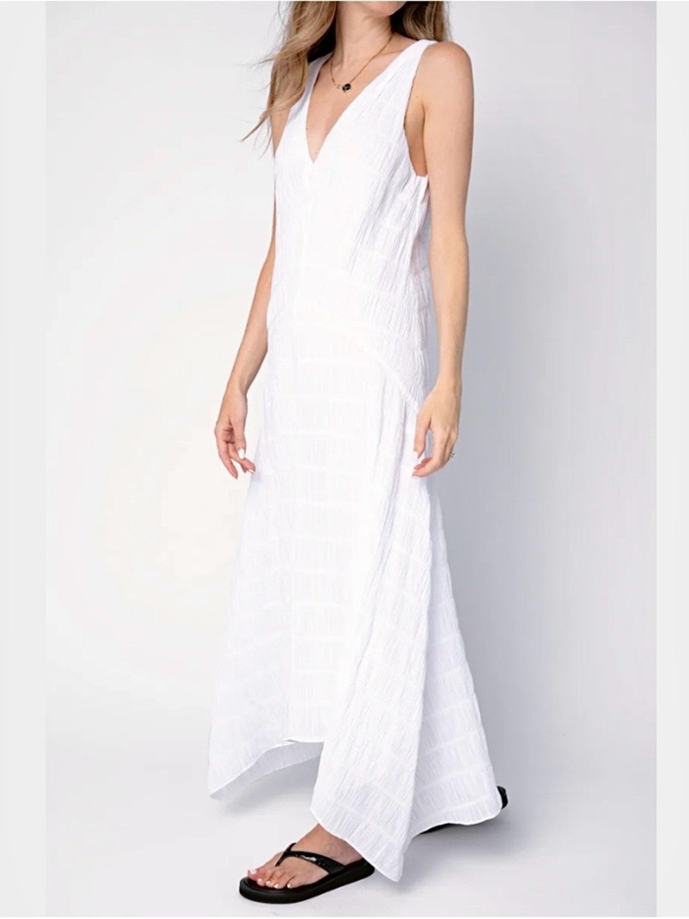 New Frame Savannah White Organic Cotton Asymmetric A Line Maxi Dress Size Large